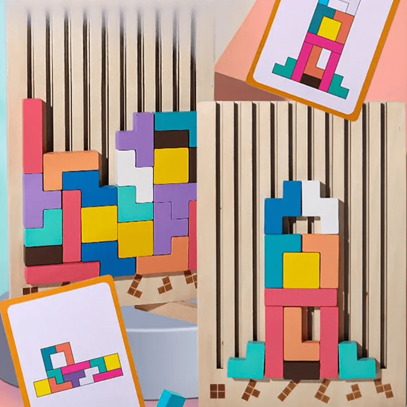 Creatief Houten Tetris 3D Puzzle voor Kinderen - Ontwikkel Vaardigheden 1