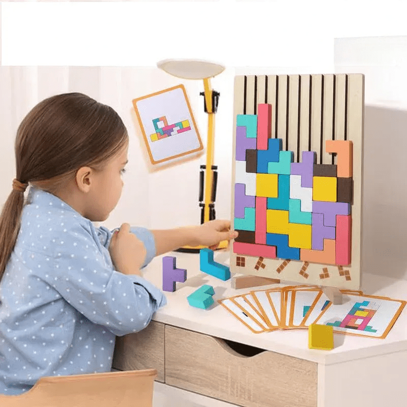 Creatief Houten Tetris 3D Puzzle voor Kinderen - Ontwikkel Vaardigheden 3