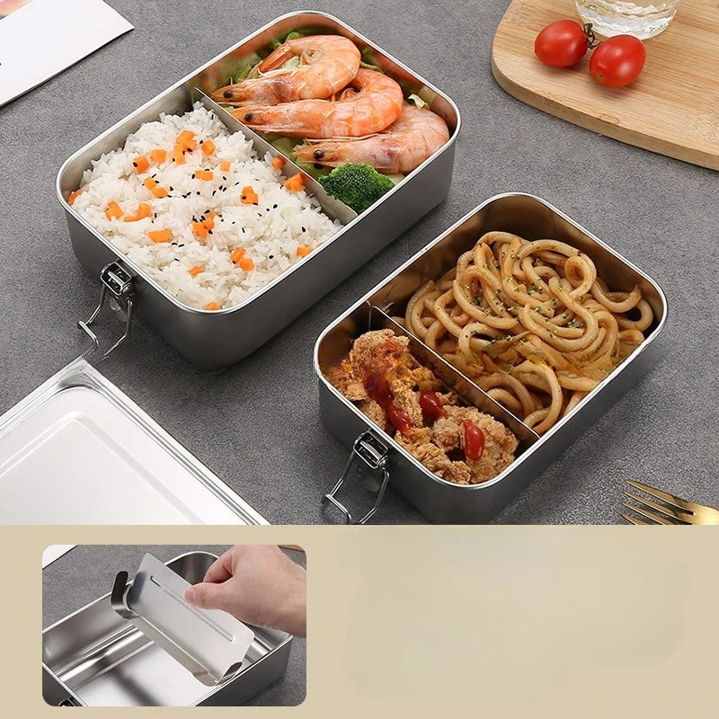 Duurzame RVS Lunchbox - 3-in-1 Set voor Snacks en Maaltijden, 850-1400 ml 2