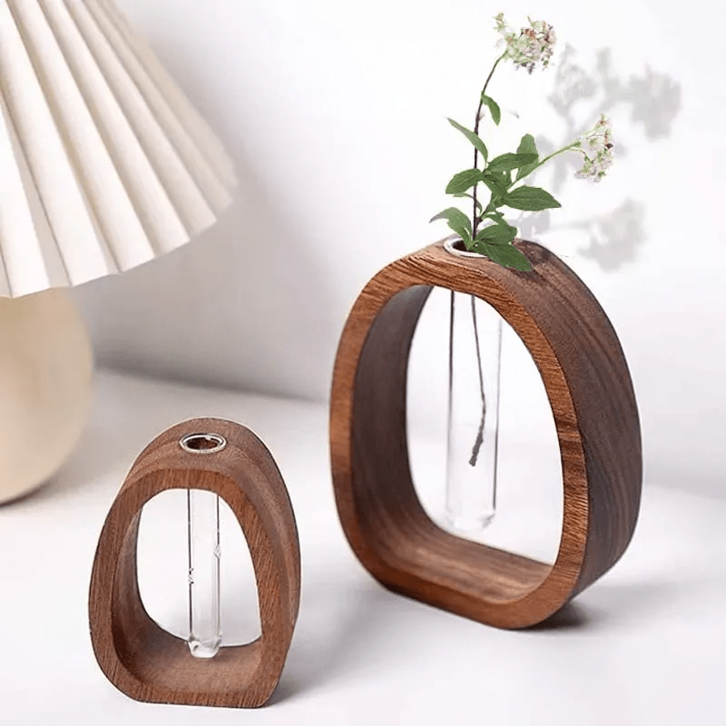 Givera - Elegante Hydroponische Vase van Hout en Glas 0