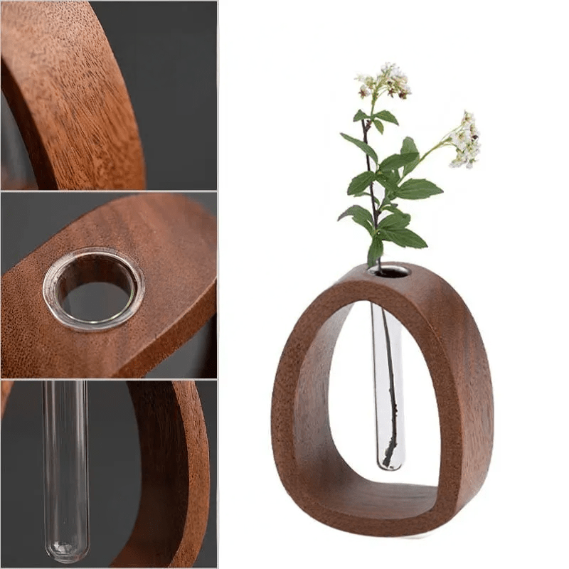 Givera - Elegante Hydroponische Vase van Hout en Glas 1
