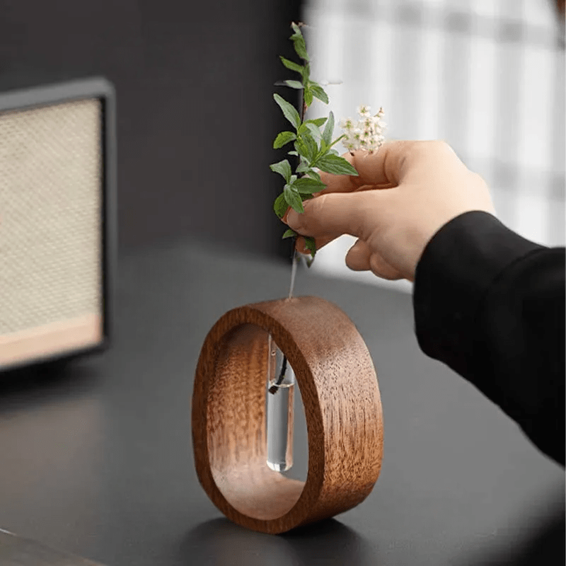Givera - Elegante Hydroponische Vase van Hout en Glas 2
