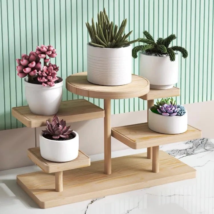 Houten Rek 5-laags van Massief Hout voor Organisatie van Cosmetica en Planten 0