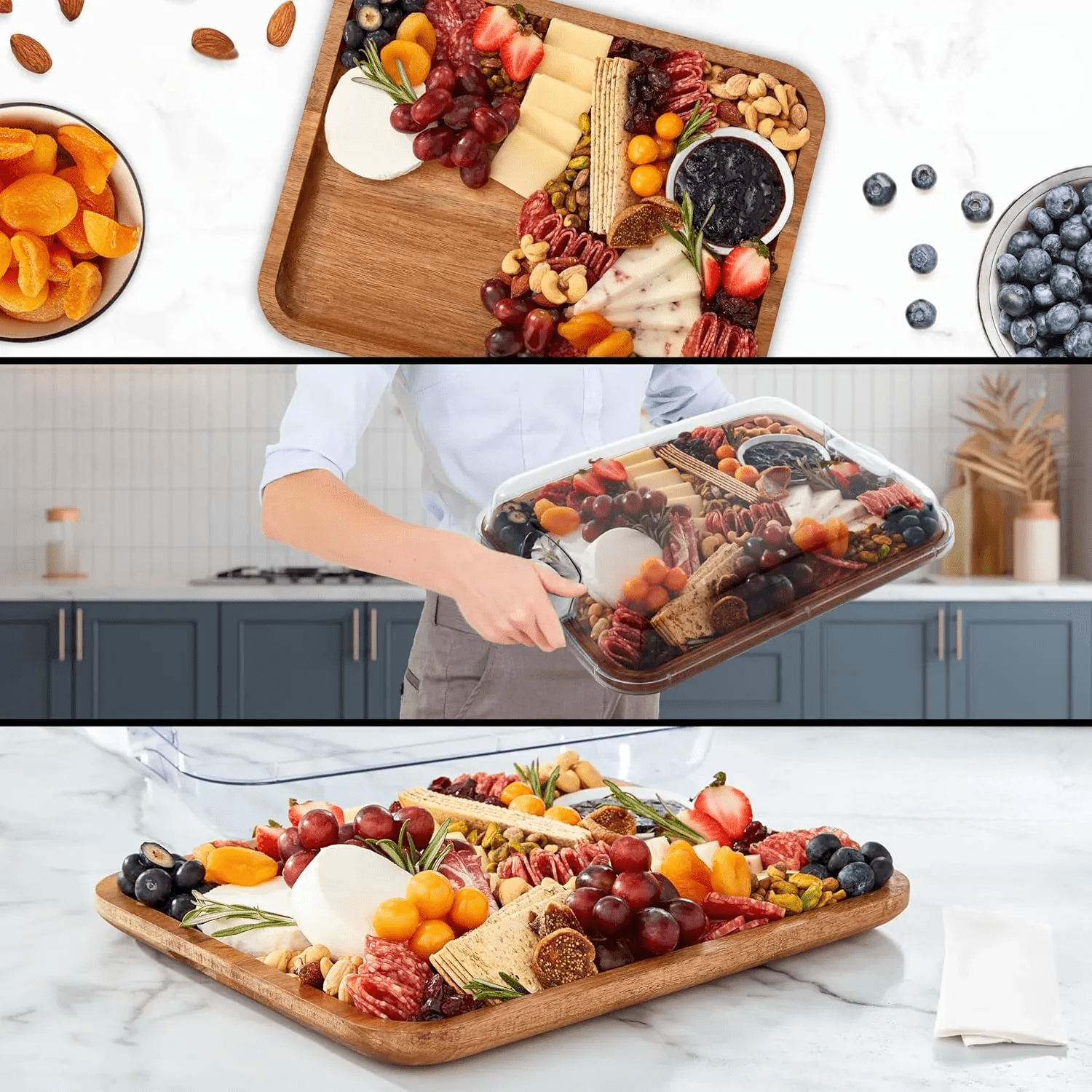 Multifunctionele Houten Snijplank Met Vakken Voor Snacks - Duurzaam Bamboehout 2