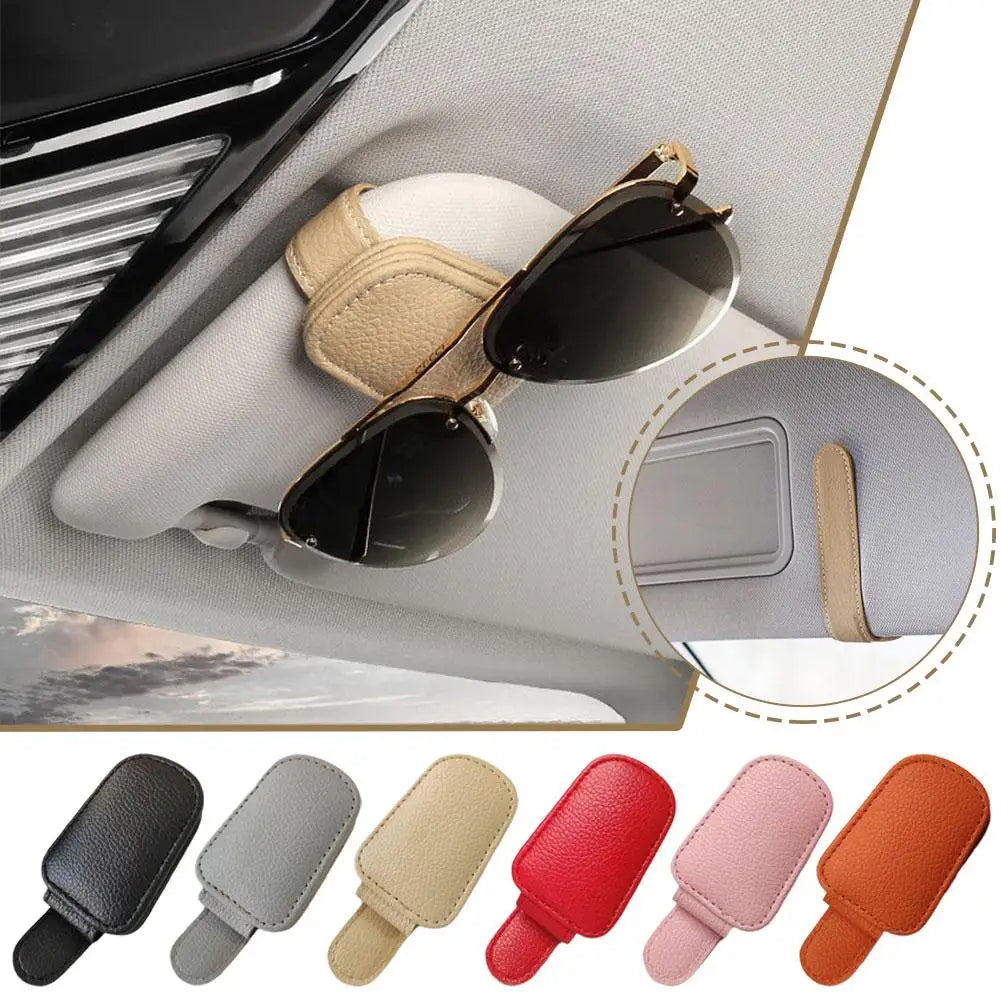 Multifunctionele Auto Zonnebrilhouder - Magnetische PU Lederen Clip voor Veiligheid en Gemak-2