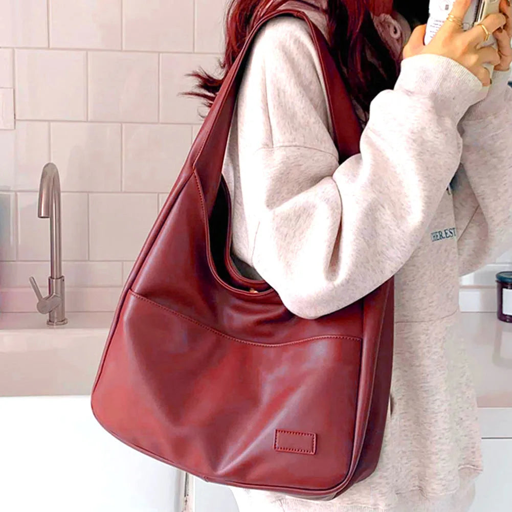 VintageVibe Leren Schoudertas Dames - Ruime Vintage Hobo Tas-1