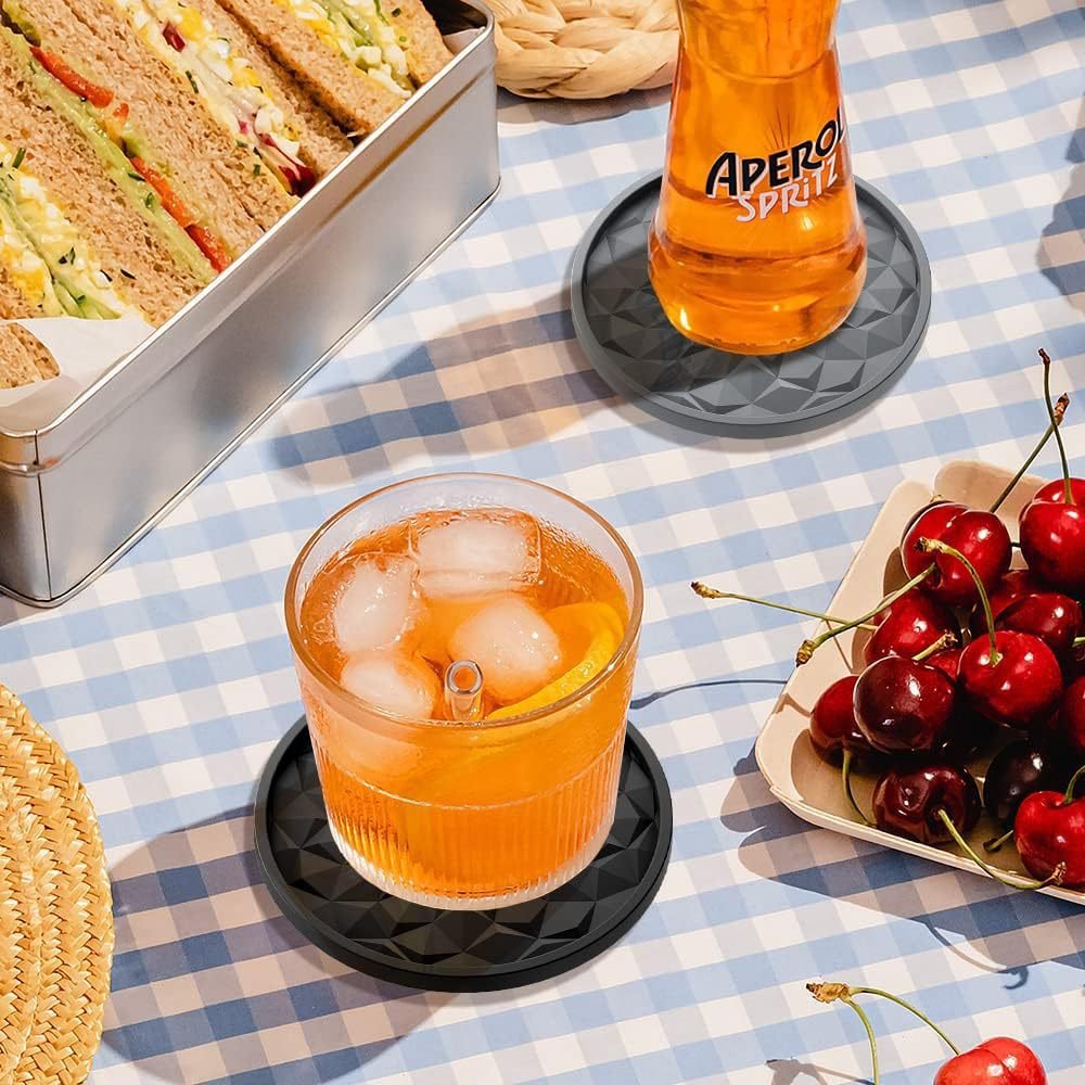 Set van 6 Zwarte Onderzetters voor Glazen met Rutschfeste Houder - Duurzaam en Praktisch 1