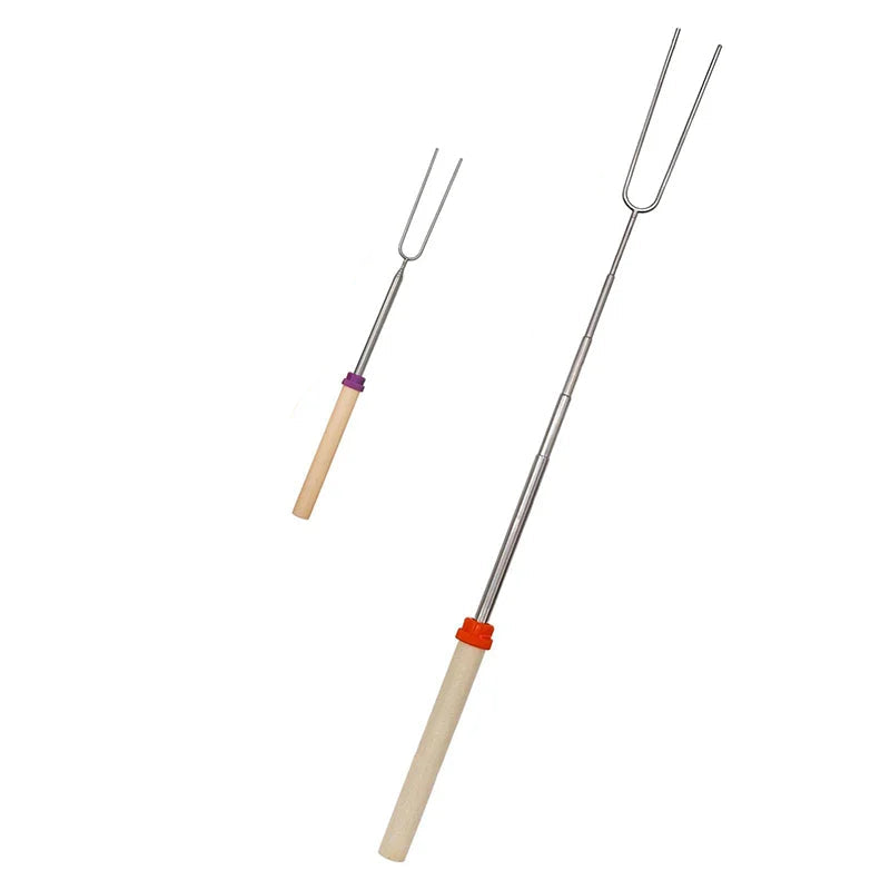Telescopische Barbecue Vorken Set van 8 – RVS met Houten Handvat, Uitgeschoven Tot 81 cm voor Perfect Roosteren 1