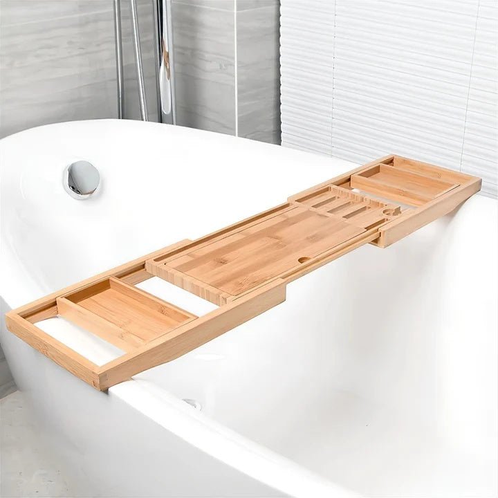 Uitbreidbare Bambus Badplank met Weinglashouder voor Luxe Ontspanning 5