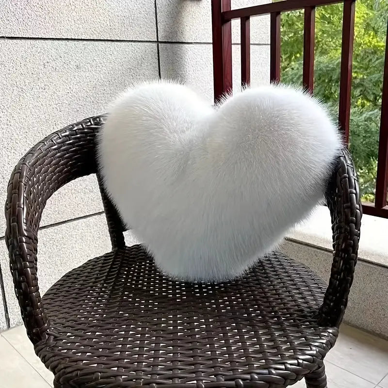Luxe Hart Pluche Kussen - Zachte Faux Bont voor Comfortabele Ontspanning-2
