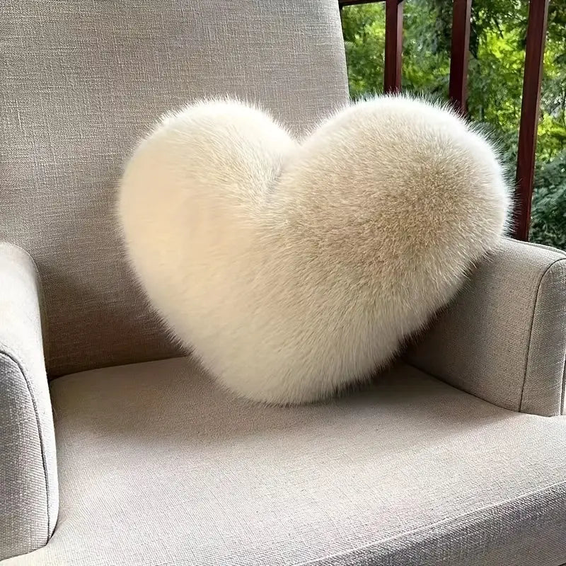 Luxe Hart Pluche Kussen - Zachte Faux Bont voor Comfortabele Ontspanning-1